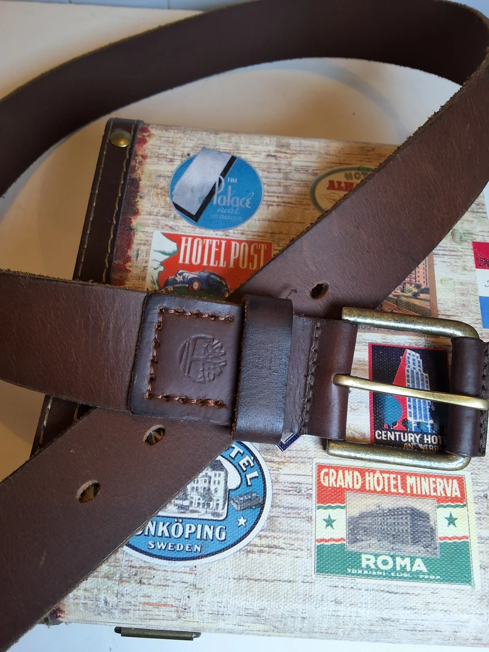 Timberland Brown Leather Men’s Belt with Embossed Tree Logo